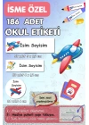 Uçaklar Temalı İsme Özel 186 Adet Defter-Kalem-Kitap Etiketi