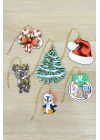 Yılbaşı Temalı Ahşap 6lı Set Ağaç Süsleri - SET 2