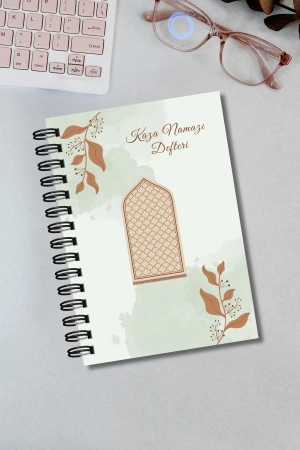 10 Yıllık Kaza Namazı Defteri, Yeşil Kahverengi Kapak / Takip Çizelgesi - A-5 Telli - Pvc Kapak