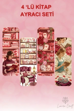 Kitap, Aşk, Sevgi, Gül Temalı 4Lü Kitap Ayracı Seti , Sevgililer Günü Hediye, Kitap Aşkı