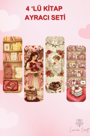 Aşk, Kitap, Sevgi, Gül Temalı 4Lü Kitap Ayracı Seti , Sevgililer Günü Hediye, Kitap Aşkı