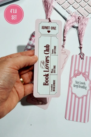 Pink Girls, Book Lovers Club, Pembe Kurdele, 4lü Püsküllü Kitap Ayracı Seti, Bookmark Pinks, Hediye