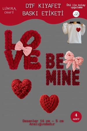 Örgü Görünümlü Love, Be Mine Kumaşa Ütü ile Yapışan DTF Transfer Baskı Kağıdı, Sevgililer Günü