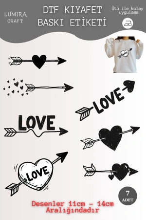 Siyah Love Yazılı Kalpler Kumaşa Ütü ile Yapışan DTF Transfer Baskı Kağıdı