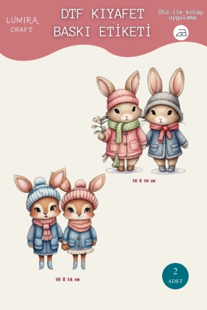 Örgü Efektli Sevimli Tavşan ve Sincaplar Kumaşa Ütü ile Yapışan DTF Transfer Baskı Kağıdı