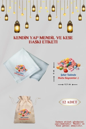 Şeker Tasarımlı Mendil ve Kese Baskı Kağıdı, Kumaşa Ütü ile Yapışan DTF Transfer, Ramazan Bayramı