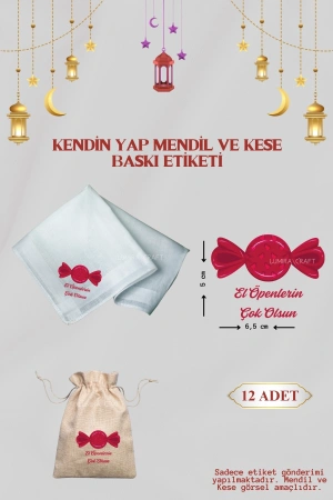 Kırmızı Şeker Mendil ve Kese Baskı Kağıdı, Kumaşa Ütü ile Yapışan DTF Transfer, Ramazan Bayramı