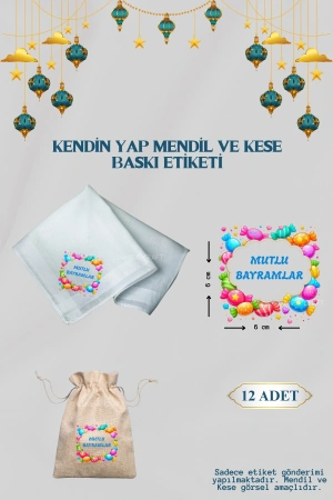 Renkli Mutlu Bayramlar Mendil ve Kese Baskı Kağıdı, Kumaşa Ütü ile Yapışan DTF Transfer, Ramazan