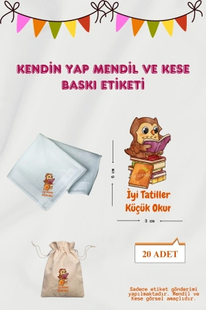 Küçük Okur Baykuş Mendil ve Kese Baskı Kağıdı, Ütü ile Yapışan DTF Transfer,Mezuniyet,Okuma Bayramı