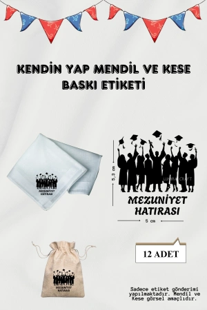 Mezuniyet Hatırası Siyah Kep-Mendil ve Kese Baskı Kağıdı-Okuma Bayramı, Ütü ile Yapışan DTF Transfer