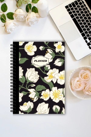 Beyaz Çiçekli, A5-Günlük Planlayıcı , Daily Planner, To Do List-Konsept Not Defteri, Notepad
