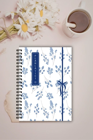 Mavi Çiçek ve Kurdele, A5-Günlük Planlayıcı , Daily Planner, To Do List-Konsept Not Defteri, Notepad