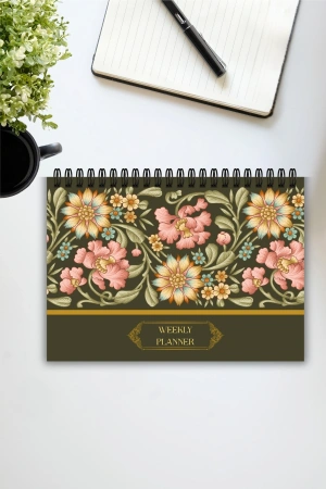 Etnik Çiçek Desenli A5-Haftalık Planlayıcı , Weekly Planner, To Do List-Konsept Not Defteri, Notepad