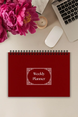 Kırmızı Nostaljik Kapak A5-Haftalık Planlayıcı , Weekly Planner, To Do List-Konsept Not Defter