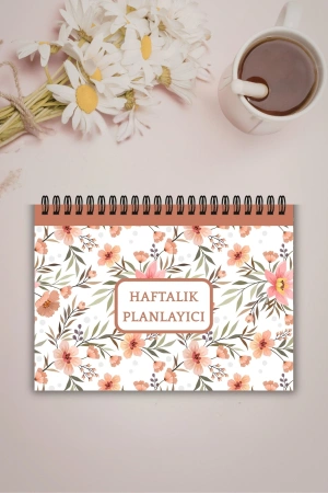 Kahverengi Çiçek Tasarım A5-Haftalık Planlayıcı , Weekly Planner, To Do List-Konsept Not Defteri
