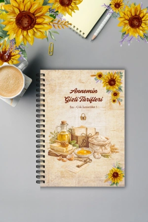 Nostaljik Ayçiçeği Annemin Gizli Tarifleri, Yemek Tarif Defteri, Tel Spiralli A5, Not Defteri