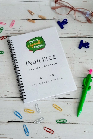 İngilizce Kelime Öğrenme ve Yazma Defteri / A-5 Telli Defter / A-1 / A-2- 250 Örnek Kelime