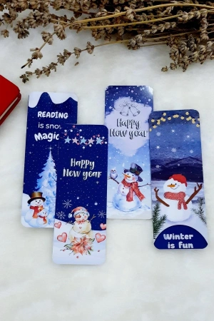 Kardan Adam ve Karlı Orman Manzaralı Yılbaşı Temalı Kitap Ayracı (4 Lü Set)