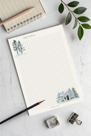 Karlı Orman Kareli Yılbaşı, A5 Notepad, Memopad, Bloknot, Not Defteri, Okul Defteri, Check List