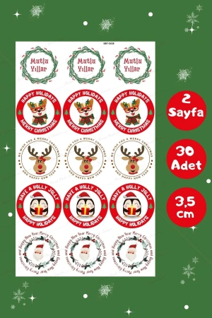 Mutlu Yıllar Sticker Seti - Yılbaşı Temalı Sticker 3,5 cm 30 Adet