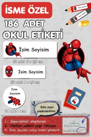 Örümcek Adam Temalı İsme Özel 186 Adet Defter-Kalem-Kitap Etiketi