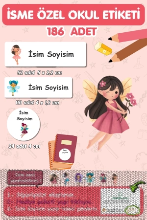 Peri Kızları Temalı İsme Özel 186 Adet Defter-Kalem-Kitap Etiketi