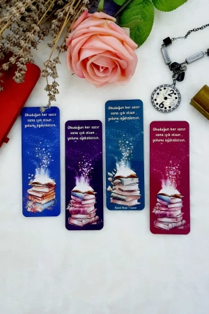 Renkli Kitap ve Okuma Temalı Kitap Ayracı (4 Lü Set)