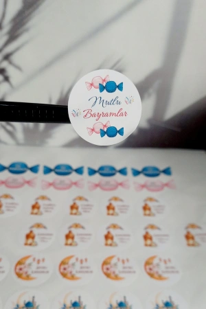 Renkli Şekerler Mutlu Bayramlar Etiketi Hediye Paketi Süsü Sticker 3,5 cma 30 Adet