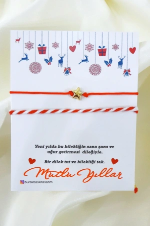 Yılbaşı Noel Temalı Ayarlanabilir, Kırmızı İpli Yeni Yıl Noel Hediyesi Yıldız, Dilek Bilekliği