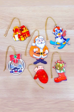 Yılbaşı Temalı Ahşap 6lı Set Ağaç Süsleri - SET 1