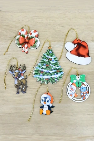 Yılbaşı Temalı Ahşap 6lı Set Ağaç Süsleri - SET 2