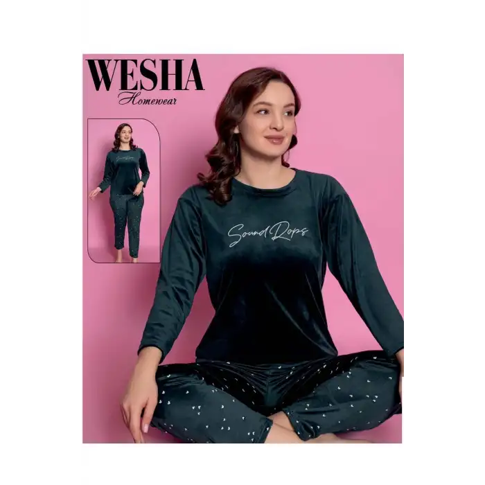 FRANSIZ KADİFE İKİLİ PİJAMA TAKIMI