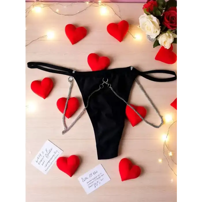 PASSİONE ZİNCİR DETAYLI SİYAH TANGA