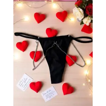 PASSİONE ZİNCİR DETAYLI SİYAH TANGA