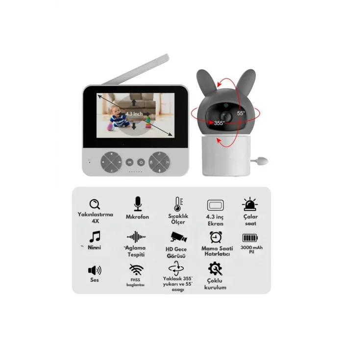 Bebek Kamerası Kumandalı Monitörlü Karşılıklı Konuşma Özellikli , Hatırlatıcılı Ip Bebek Kamerası