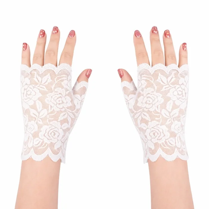 Beyaz Dantel Parmaksız Kısa Eldiven