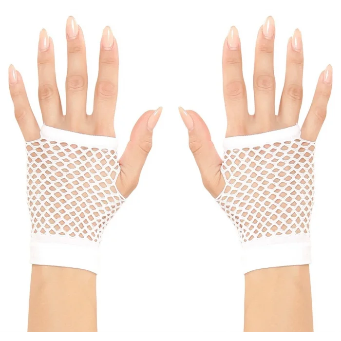 Beyaz Renk Kısa Boy Fileli Örgü Eldiven