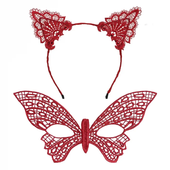 Gösterişli Kırmızı Dantel Maske Ve Taç Seti 7 No – Masquerade Ve Davetler İçin