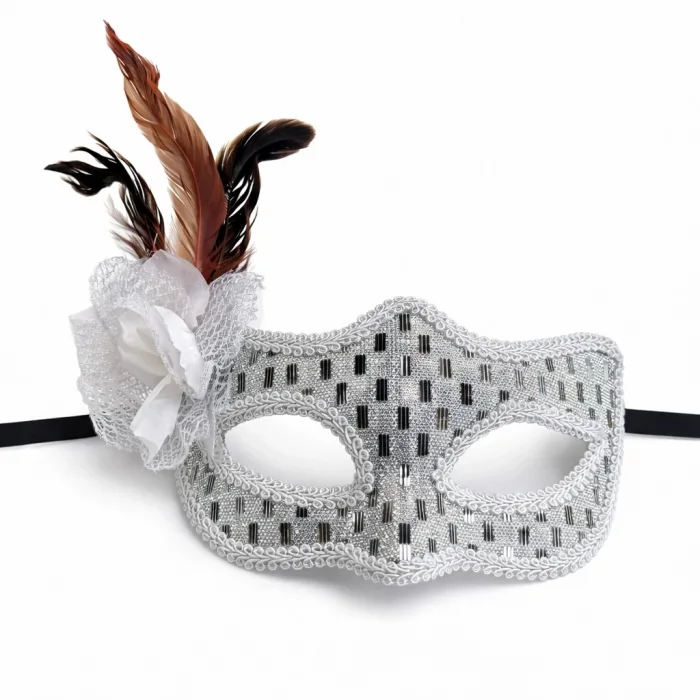 Gümüş Renk Tüylü Balo Maskesi Kadın Parti Aksesuarı