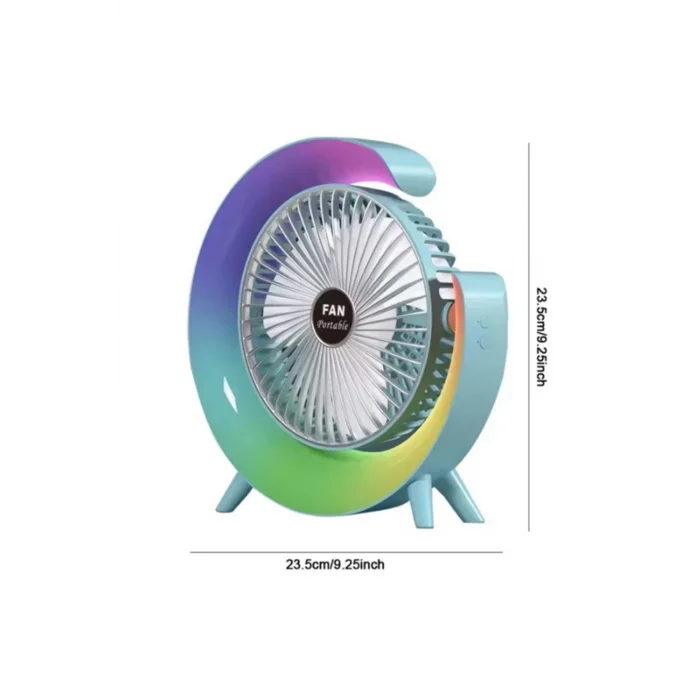 Masaüstü Vantilatör Usb Şarjlı Rgb Led Işıklı 3 Kademeli 180° Ayarlanabilir Soğutucu Fan Pembe