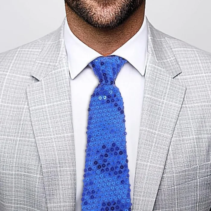 Mavi Pul Payetli Işıltılı Parti Kravatı 33 Cm