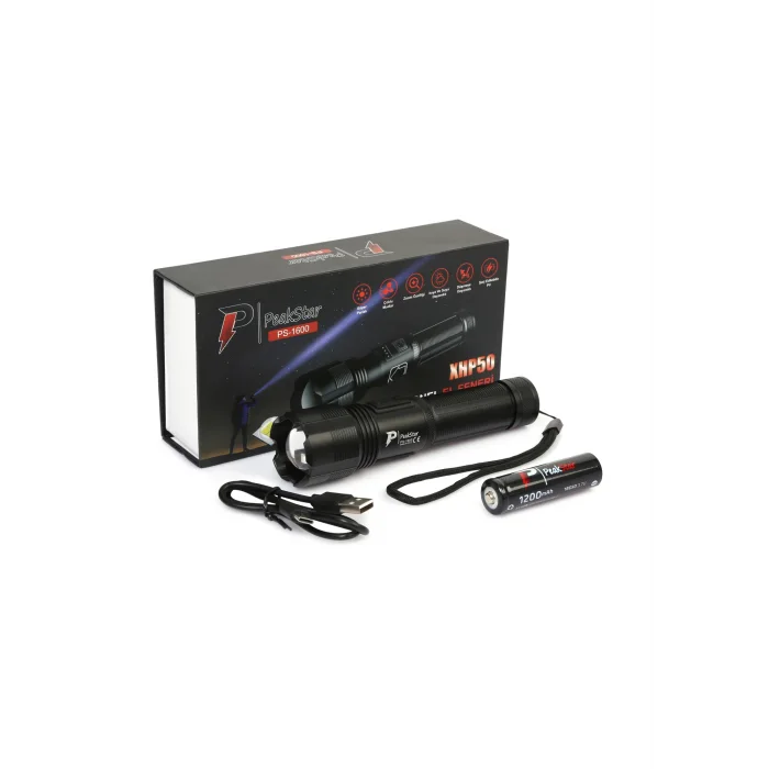 Ps-1600 Süper Parlak Led Zoomlu 5 Mod Su Geçirmez Profesyonel Kamp Bekçi Avcı Feneri