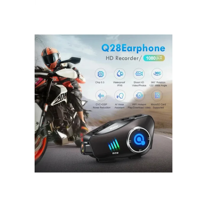 Q28 Motosiklet Kask Bluetooth Kulaklık 1080p Kamera Interkom Kulaklık Su Geçirmez Intercom