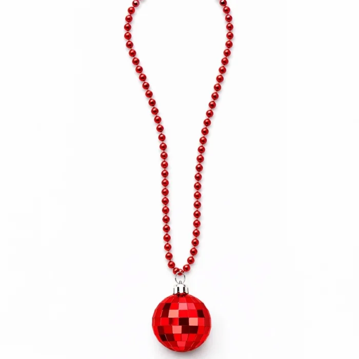 Retro Disko Topu Şekilli 8039ler 9039lar Kırmızı Renk Plastik Kolye