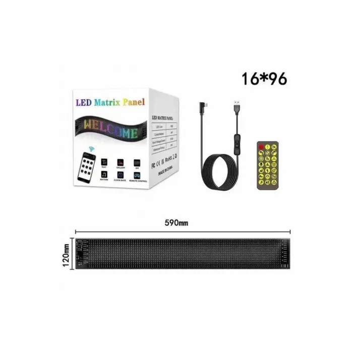 Rp1259 Led Matrix Panel 16x96cm Telefon Kontrollü Kayar Led Animasyon Aydınlatma
