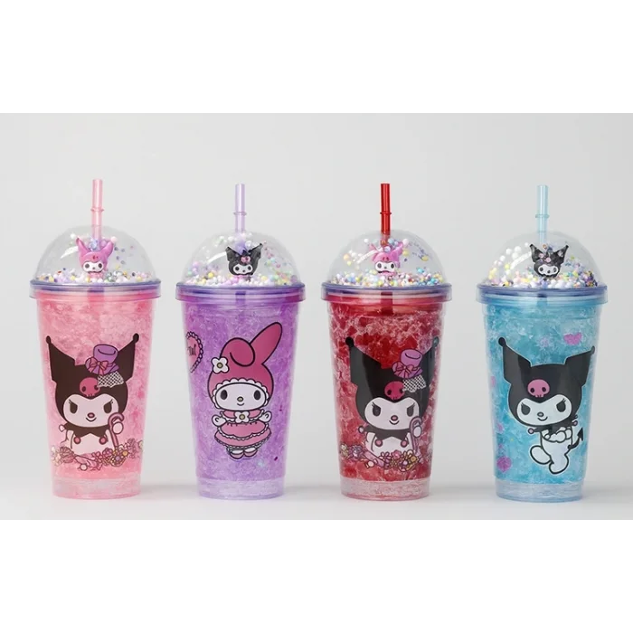 Sevimli Kuromi Işıklı Pipetli Boncuklu Suluk & Bardak 400 Ml Alk3144