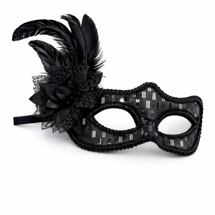 Siyah Tüylü Balo Maskesi Kadın Parti Aksesuarı