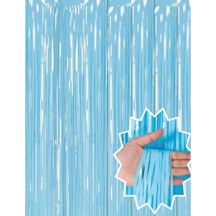 Soft Mavi Püsküllü Kapı Perdesi - Parti, Baby Shower, Sünnet Süsü, Cinsiyet Partisi 1x2 M