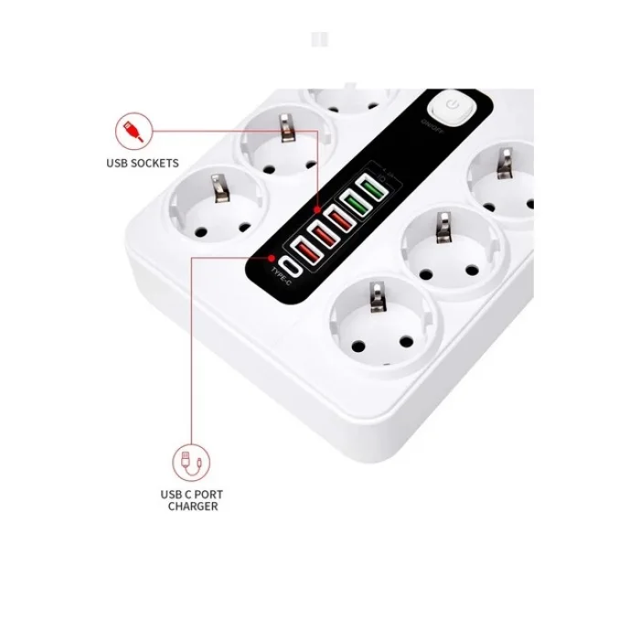 Hp-h04 3000w 10amper 6’lı 2metre Uzatma Kablolu Çoklu Termal Akım Priz