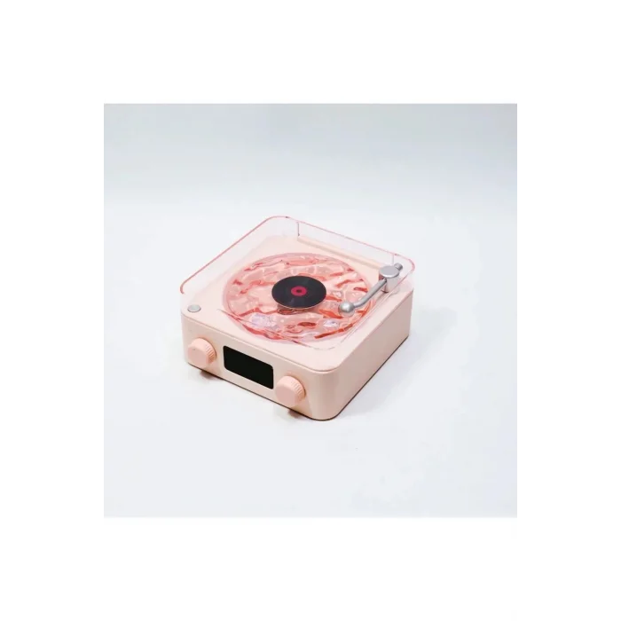 Waves Nostalji Plak Görünümlü Bluetooth Hoparlör 3d Ses Dalgası Retro Müzik Plak Pembe